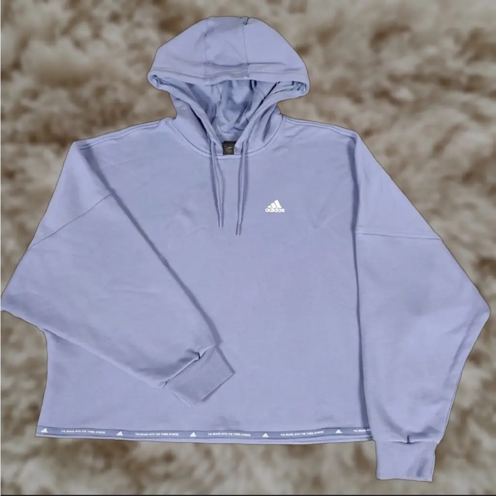 Adidas Hoodie Women Extra Small Purple Sweater Cropped Pullover Sweatshirt Logo